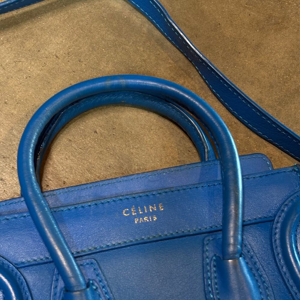 CELINE Luggage Nano Shopper Leather Tote Bag Royal Blue - Picture 4 of 10